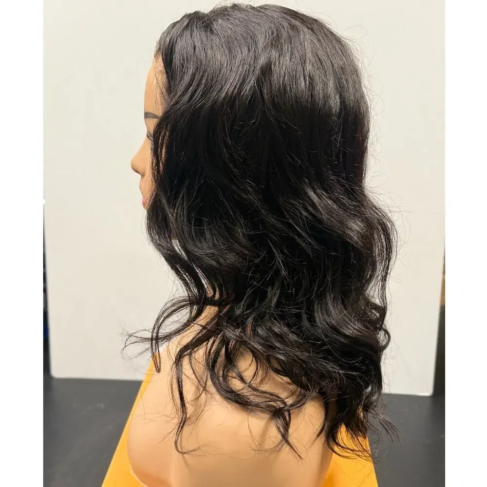 Wavymy Hair Natural Black 100% Human Hair Body Wave Wig 16